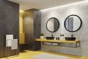 Mẫu thiết kế phòng tắm sang trọng với tông màu vàng