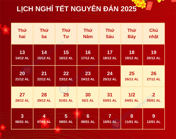 Lich nghi tet nguyen dan 2025